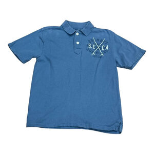 GapKids Polo Shirt Boys Medium 8 Blue Short Sleeve Summer SE CA Graphic Pique